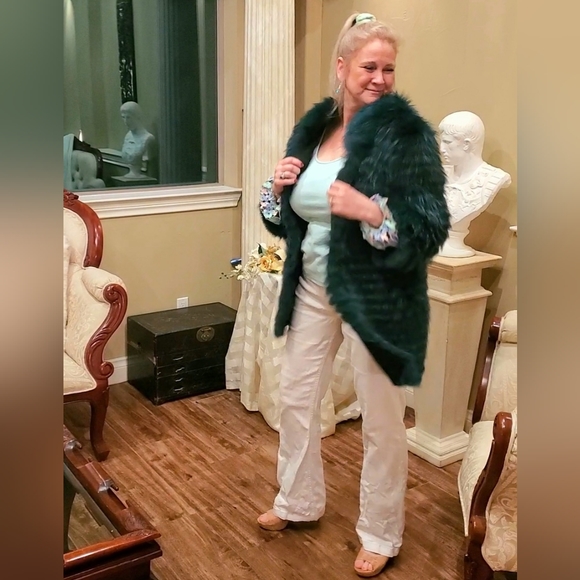 Green & Black Knitted Fox Fur Coat NWT - Picture 11 of 17